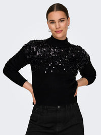 CARALBA LS SEQUINS HIGH NECK KNIT