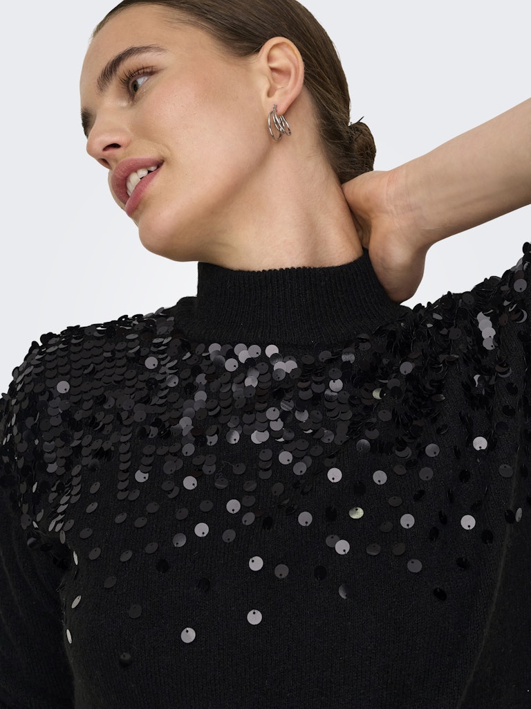 CARALBA LS SEQUINS HIGH NECK KNIT