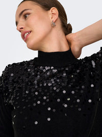 CARALBA LS SEQUINS HIGH NECK KNIT