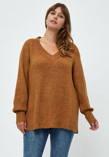 PeAliah - Strikbluse med V-hals