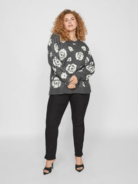 VISIYA O-NECK L/S JAQUARD KNIT BLOUSE