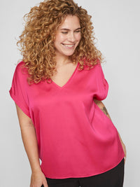 VIELLETTE S/S SATIN V-NECK TOP