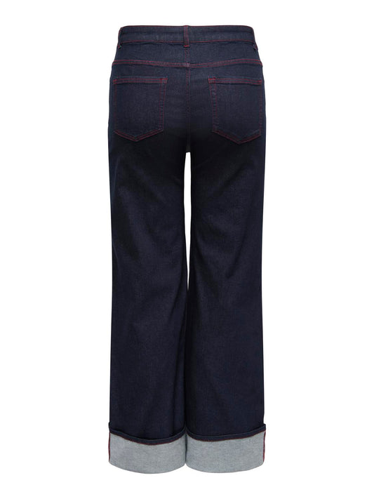 CarWilly Wide Jeans - Med opsmøg og rød søm