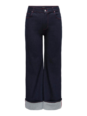 CarWilly Wide Jeans - Med opsmøg og rød søm