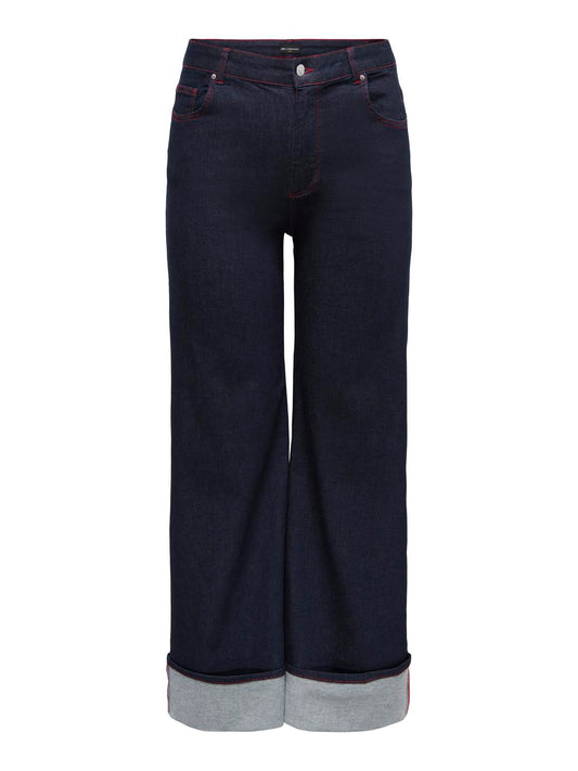 CarWilly Wide Jeans - Med opsmøg og rød søm