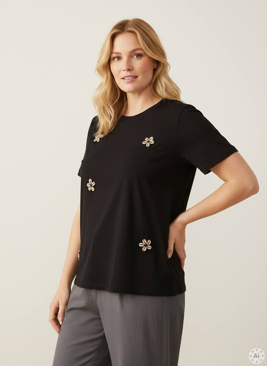 CARLENE - Sort Seashell T-shirt