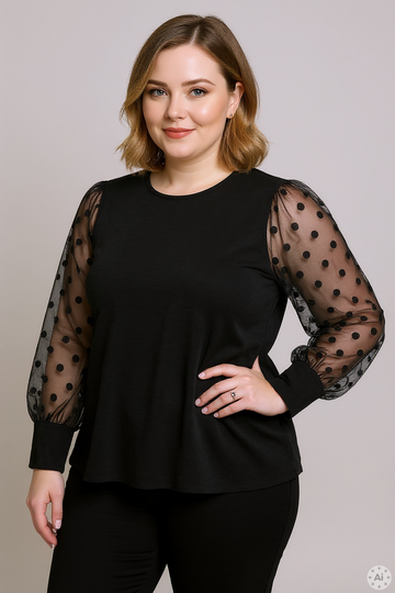 VmsCalva - Bluse med mesh-ermer