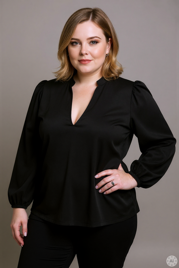 CARANIE - Sort Bluse med Pufærmer