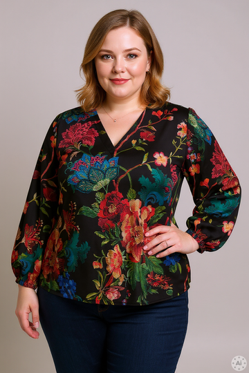 OxBlouse - Farverig Satinbluse