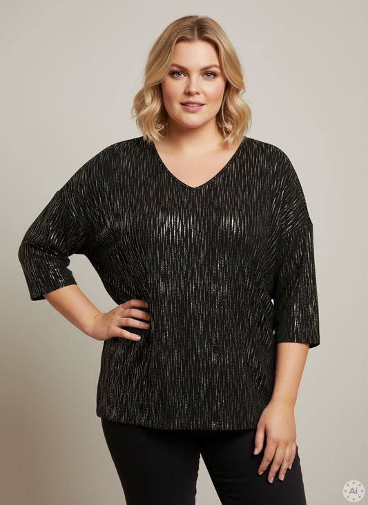 CarFoila - V-hals bluse med Guld Folie