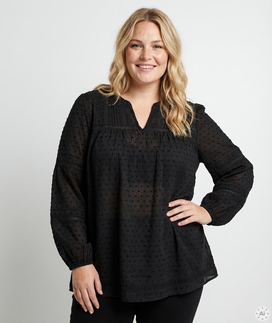 Sort plus size bluse