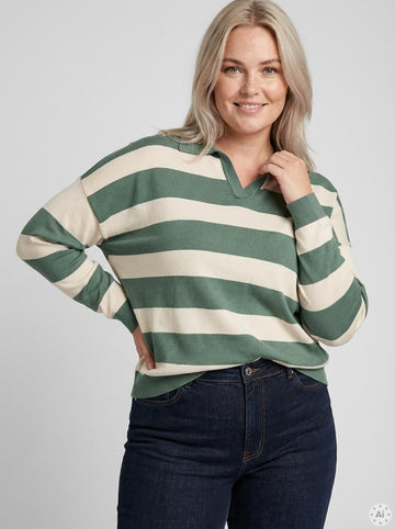 CarMeddie - Stribet Strikbluse med Krave