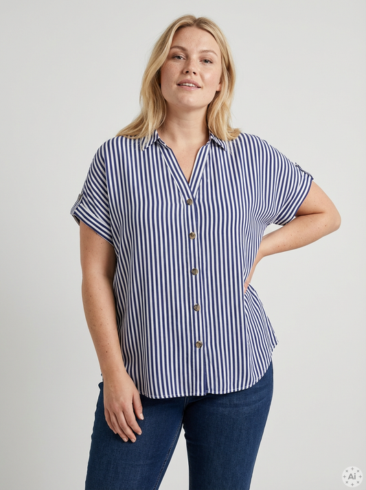 CarYasmin - Stribet Kortærmet Skjorte