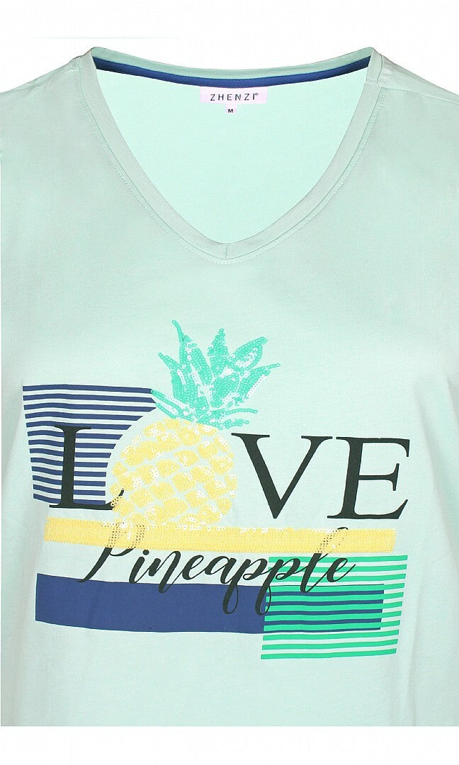 Bomulds t-shirt med paillet-ananas fra Zhenzi-Pluspige