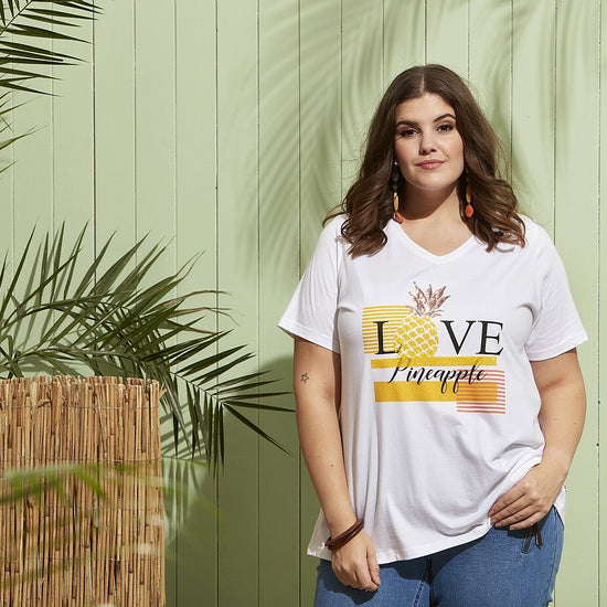 Bomulds t-shirt med paillet-ananas fra Zhenzi-Pluspige