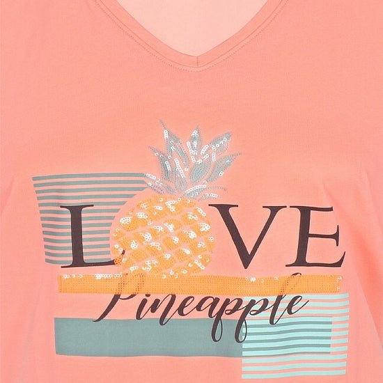 Bomulds t-shirt med paillet-ananas fra Zhenzi-Pluspige