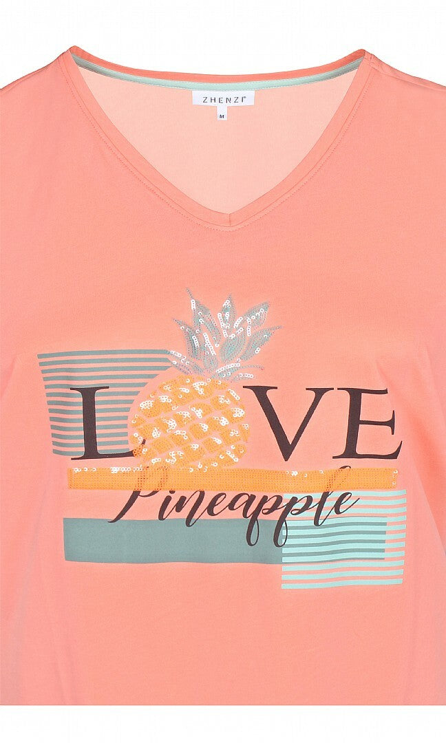Bomulds t-shirt med paillet-ananas fra Zhenzi-Pluspige