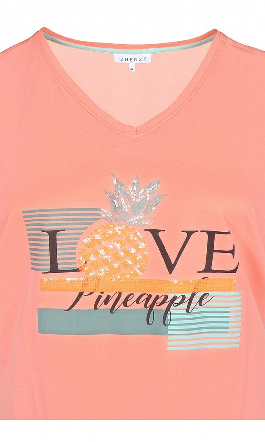 Bomulds t-shirt med paillet-ananas fra Zhenzi-Pluspige