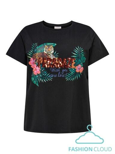 T-shirt med print og pailetter fra Carmakoma-Pluspige