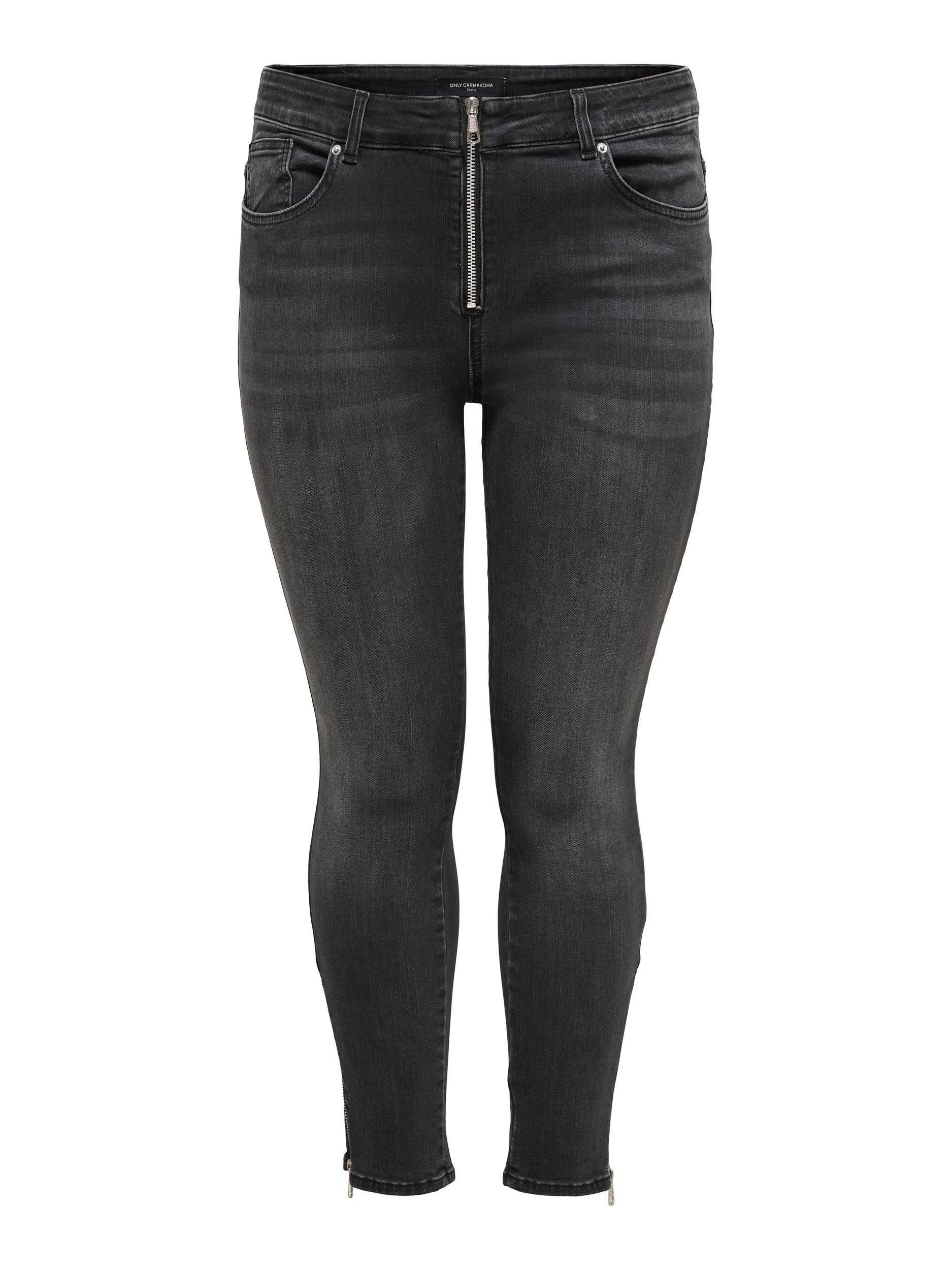Super smarte mørkegrå jeans med lynlås-detaljer fra Carmakoma-Pluspige