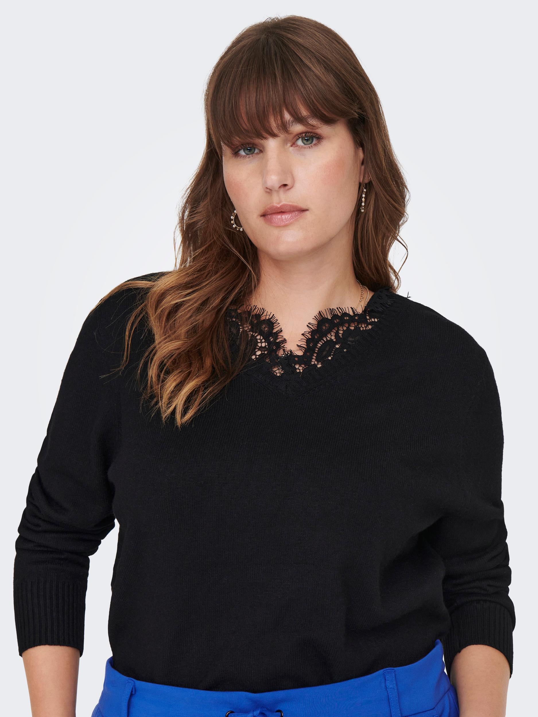 CarEsly V-Neck Lace Pullover Knit-Pluspige